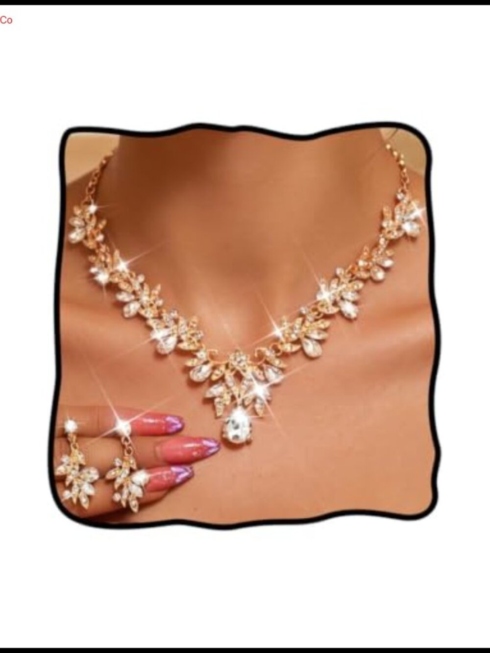 Rhinestone Crystal Leaf Bridal Wedding Jewelry Set Necklace Earrings Prom Formal